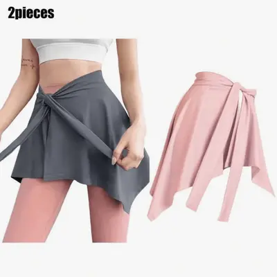 2Pcs Women’s Silky Fast-Drying Wrap Skirt – Pink & Gray