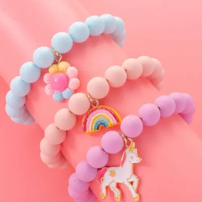 3pcs/set Girls Rainbow Charm Beaded Bracelet