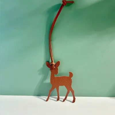 Deer Silhouette Leather Bag Charm – Brown