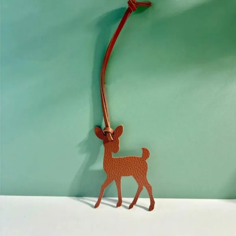 Deer Silhouette Leather Bag Charm – Brown