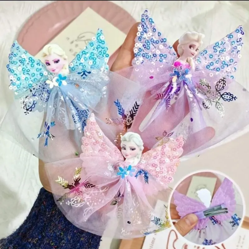 Frozen Inspired Elsa Fairy Wings Butterfly Tulle Hair Clips Set 3Pcs