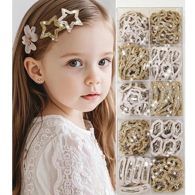 Glitter Hair Clips Set for Girls – Stars, Hearts & Shapes Assortment