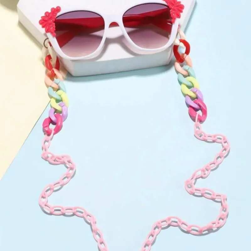 Kids’ Sunglasses with Colorful Chain – Flower Accent & Gradient Lenses