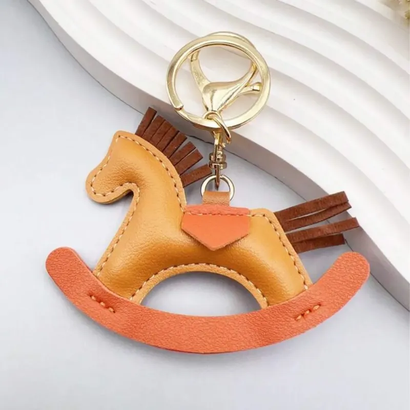 Leather Rocking Horse Keychain – Brown & Orange
