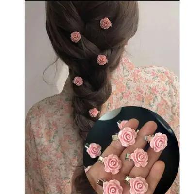 Mini Rose Hair Clips – Set of 10 Floral Hair Accessories for Braids & Updos