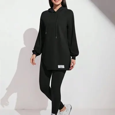 Mulvari Patched Detail Split Hem Hoodie & Leggings 2 Piece Set