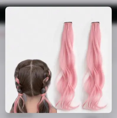 Pink Clip-In Curly Hair Extensions for Kids – 2 Pieces