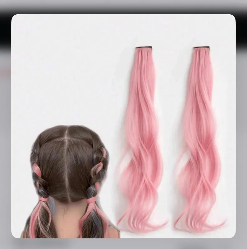 Pink Clip-In Curly Hair Extensions for Kids – 2 Pieces