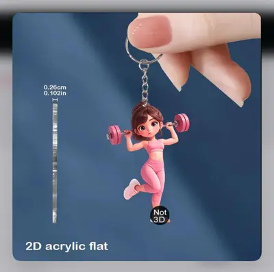 Cute Fitness Keychain , 1 pc , 2D flat.