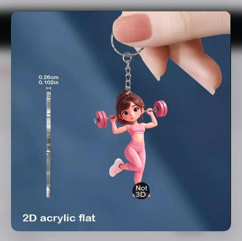 Cute Fitness Keychain , 1 pc , 2D flat.