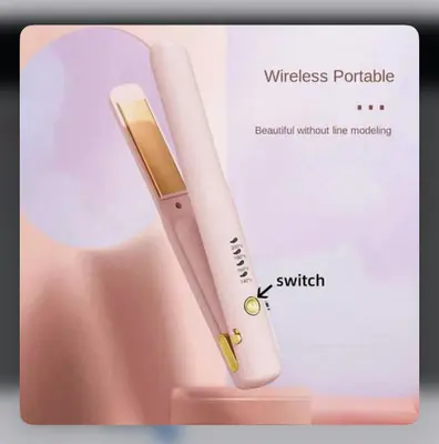 Hair Straightener Curler, Wireless Ceramic - pink color