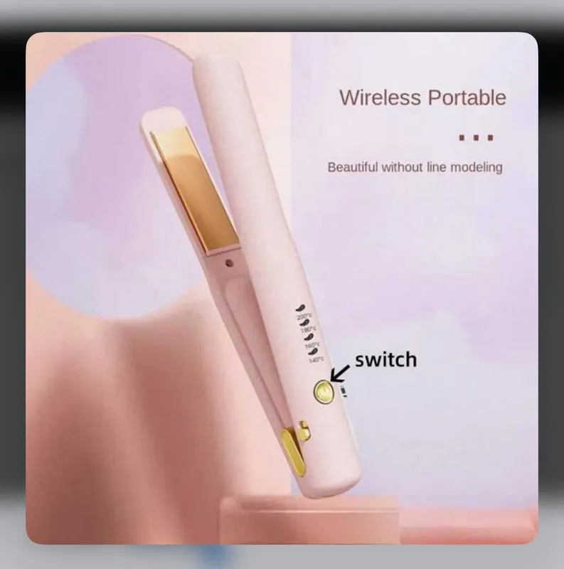 Hair Straightener Curler, Wireless Ceramic - pink color