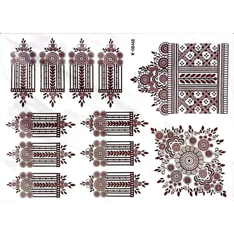 Henna Tattoo Stickers Sheet - 12 Shapes - W-0846S