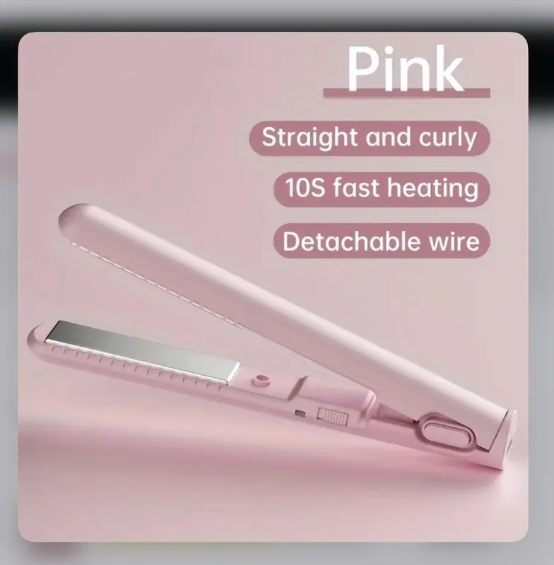 Mini hair straightener , travel size , pink color.