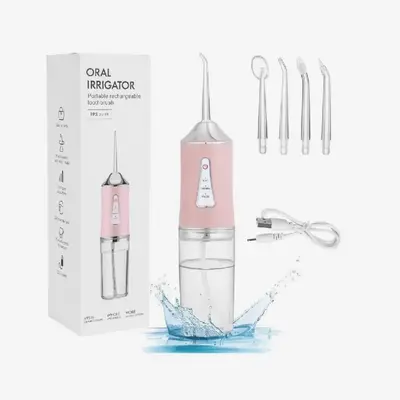 Water Dental Flosser Oral Irrigator With 3 Modes Cordless Water Teeth Cleaner Pick 4 Tips, pink