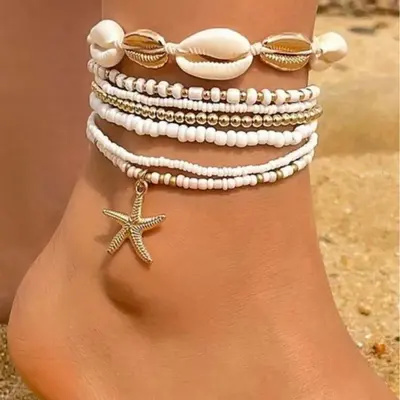 Summer Beach Style Elastic Anklet Set