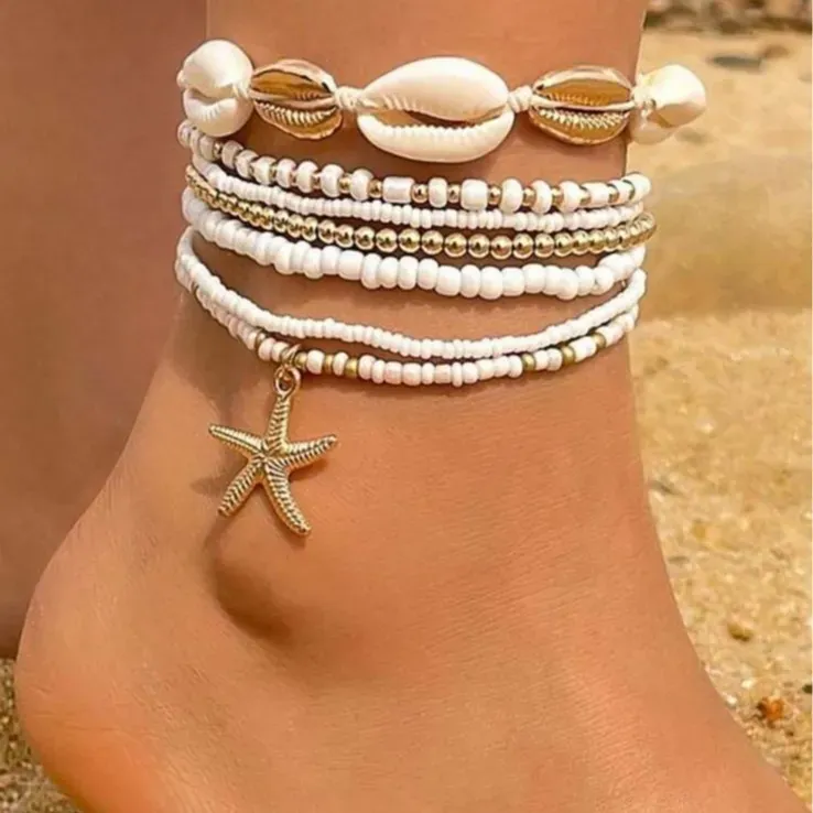 Summer Beach Style Elastic Anklet Set