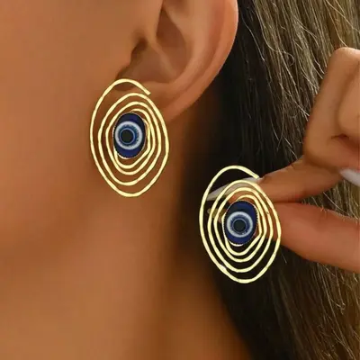 Spiral Line Evil Eye Design Earring