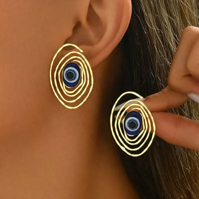 Spiral Line Evil Eye Design Earring