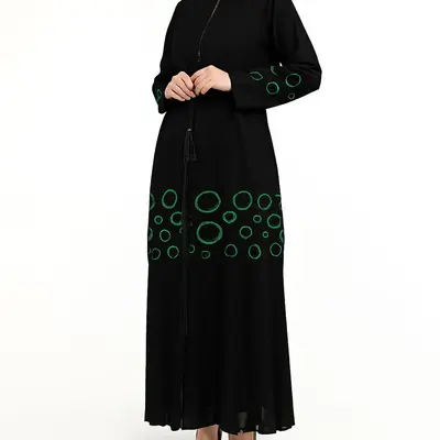 Abaya - Black With Green Circles- 1501