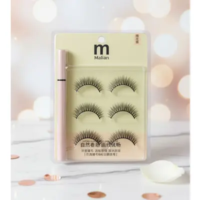 m malian artificial eyelashes with glow eyeliner