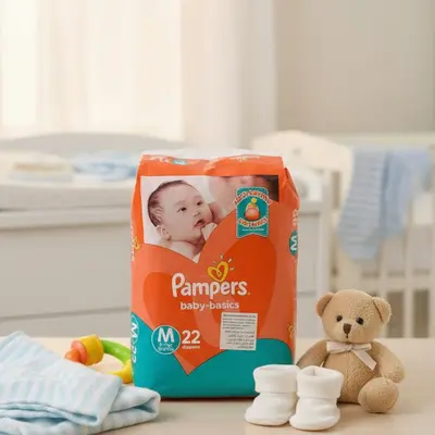 pampers M (3) , baby basics , 22 baby diapers