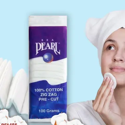 Zig zag pre cut Cotton pads sea pearl makeup removal 100 grams