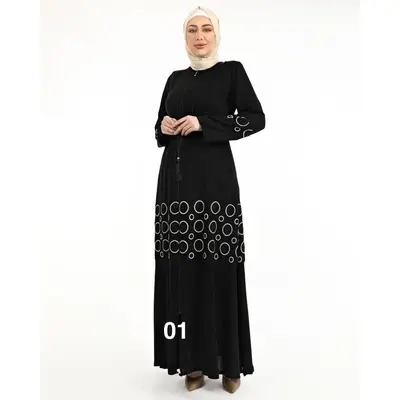Abaya - Black With golden Circles- 1501