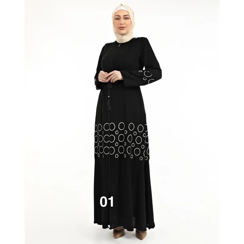 Abaya - Black With golden Circles- 1501
