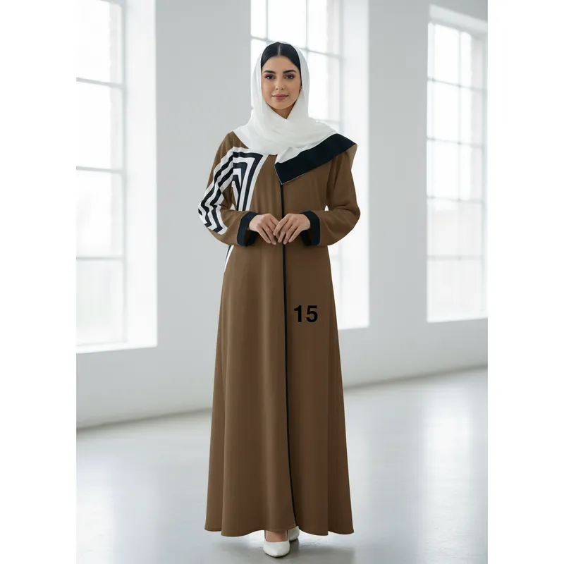 Colored Abaya, Lens Cost dark beige- 1515