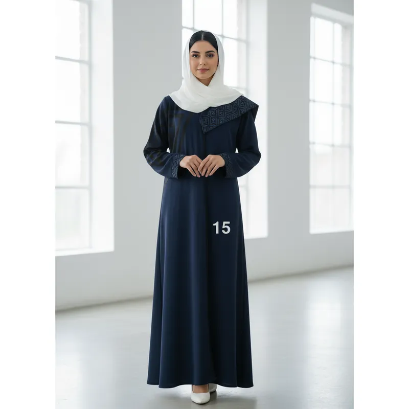 Colored Abaya, Lens Cost navy blue - 1515