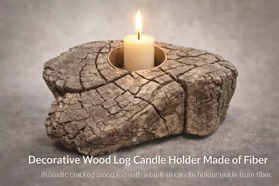 Decorative Wood Log Candle Holder Made of Fiber