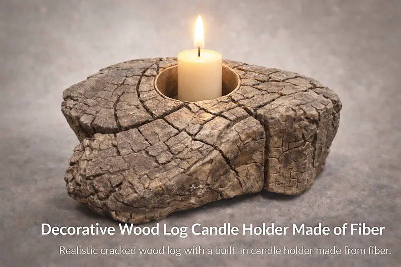 Decorative Wood Log Candle Holder Made of Fiber
