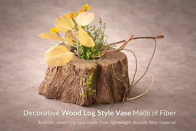 Decorative Wood Log Style Vase Made of Fiber