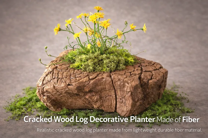 Cracked Wood Log Style Decorative Planter Made of Fiber
