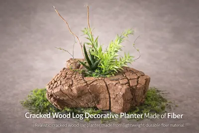 Decorative Wood Log Style Planter Made of Fiber