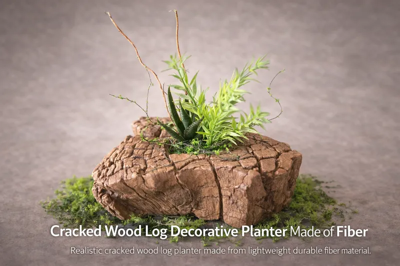 Decorative Wood Log Style Planter Made of Fiber