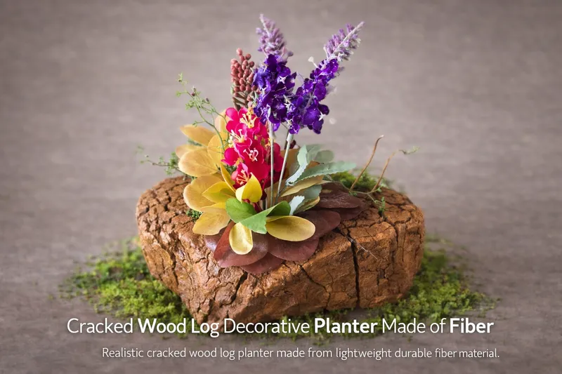 Cracked Wood Log Style Decorative Flower Planter Made of Fiber