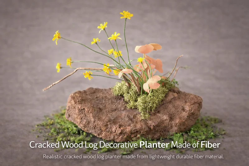 Decorative Wood Log Style Planter Made of Fiber