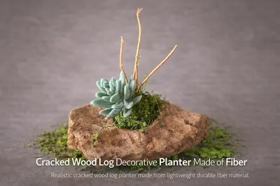 Cracked Wood Log Style Decorative Planter Made of Fiber