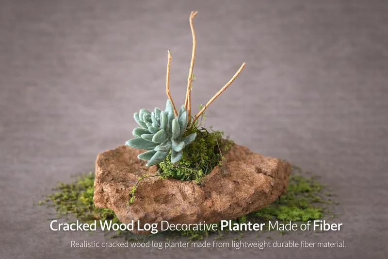 Cracked Wood Log Style Decorative Planter Made of Fiber