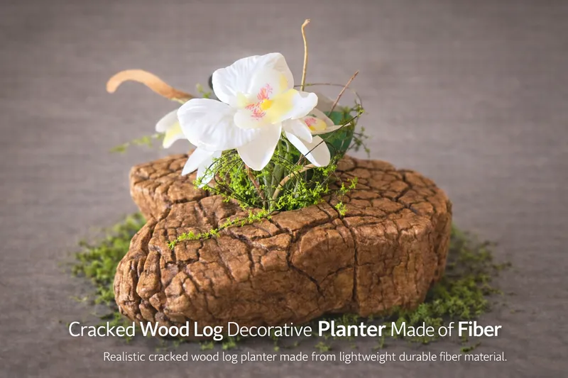 Cracked Wood Log Style Decorative Planter Made of Fiber