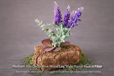 Decorative Wood Log Style Planter Made of Fiber