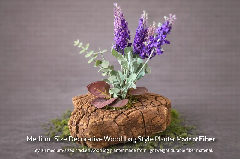 Decorative Wood Log Style Planter Made of Fiber