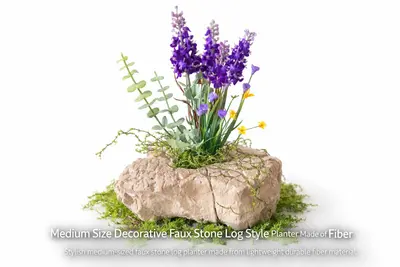 Medium Size Decorative Natural Stone Style Planter Made of Fiber