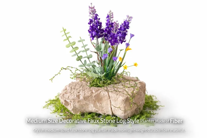 Medium Size Decorative Natural Stone Style Planter Made of Fiber