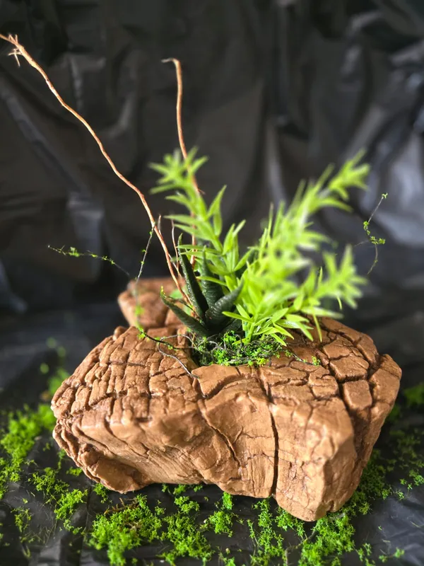 Medium Size Decorative Natural Stone Style Planter Made of Fiber