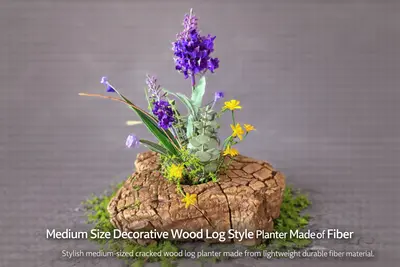 Fiber Decorative Wood Log Style Planter with Natural Elegant Design