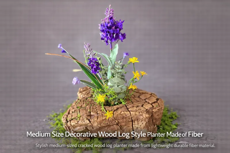 Fiber Decorative Wood Log Style Planter with Natural Elegant Design