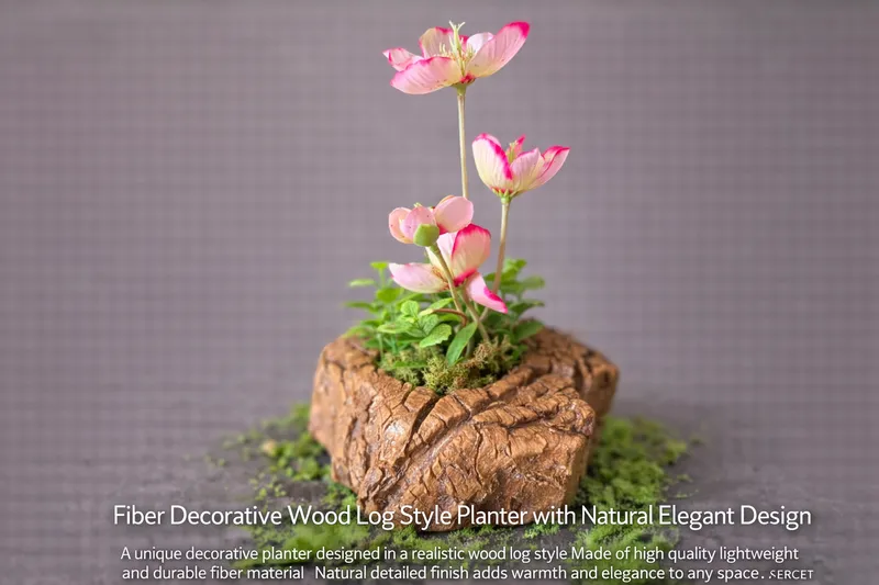 Decorative Artificial Plant Fiber Planter Wood Log Design